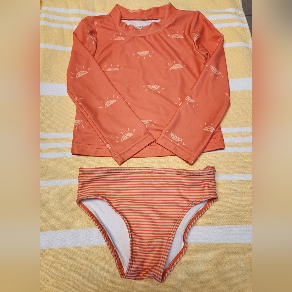 3T Girls Carter's Orange Rashguard Swimwear with Nautical Stripes